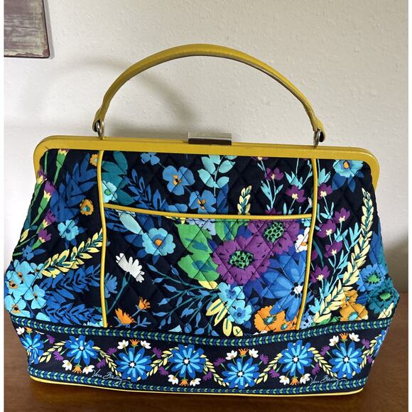 Vera Bradly Blue Purple Yellow Square Clasp Short Handle Purse. - Picture 12 of 14